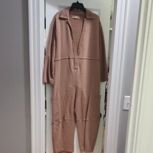 Free People Free-est Long Sleeve Mixed Material Jumpsuit with Pockets